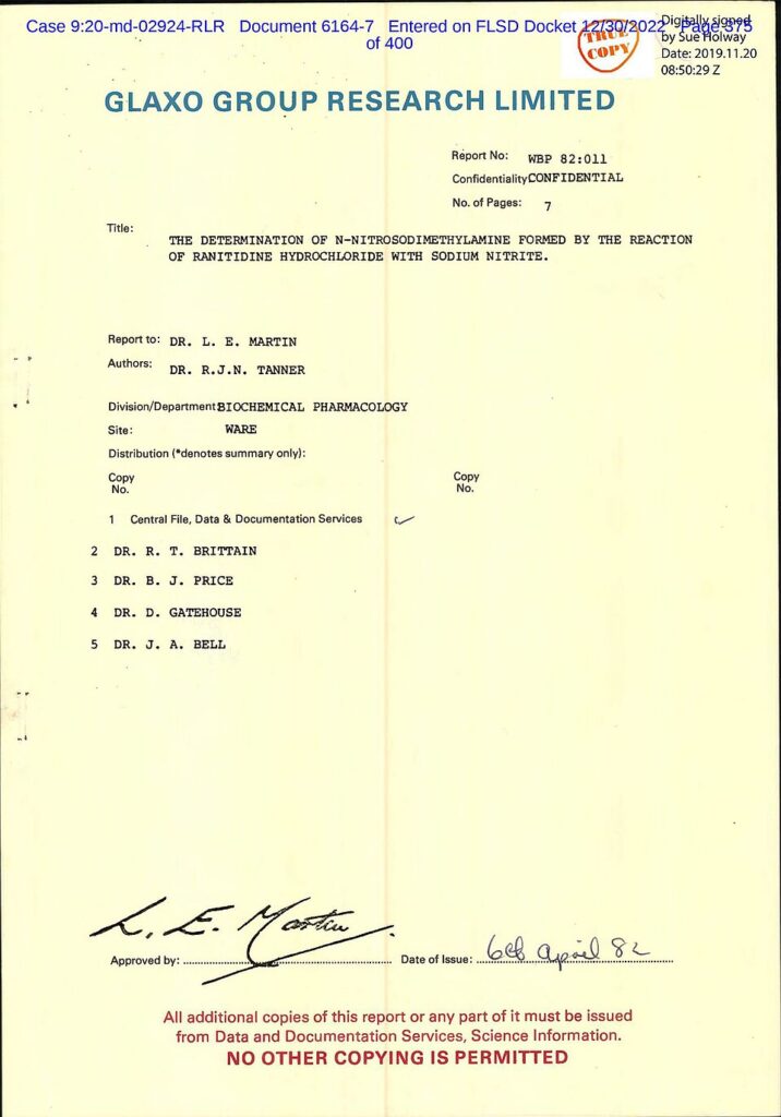 960px Glaxo study Cover RANITIDINE plus nitrites becomes NDMA